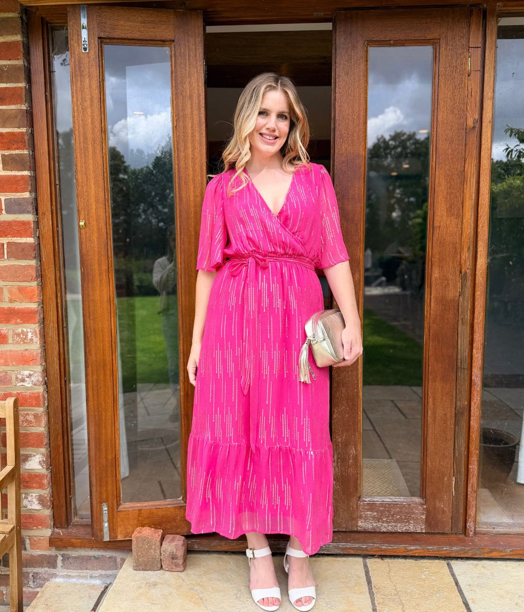 Pink Gold Detail Wrap Dress