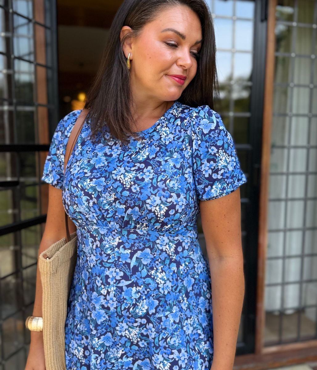 Blue Empire Waist Floral Dress
