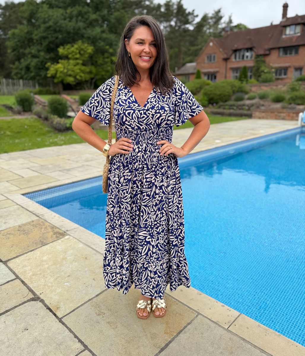 Navy Paloma Shirred Waist Midi Dress