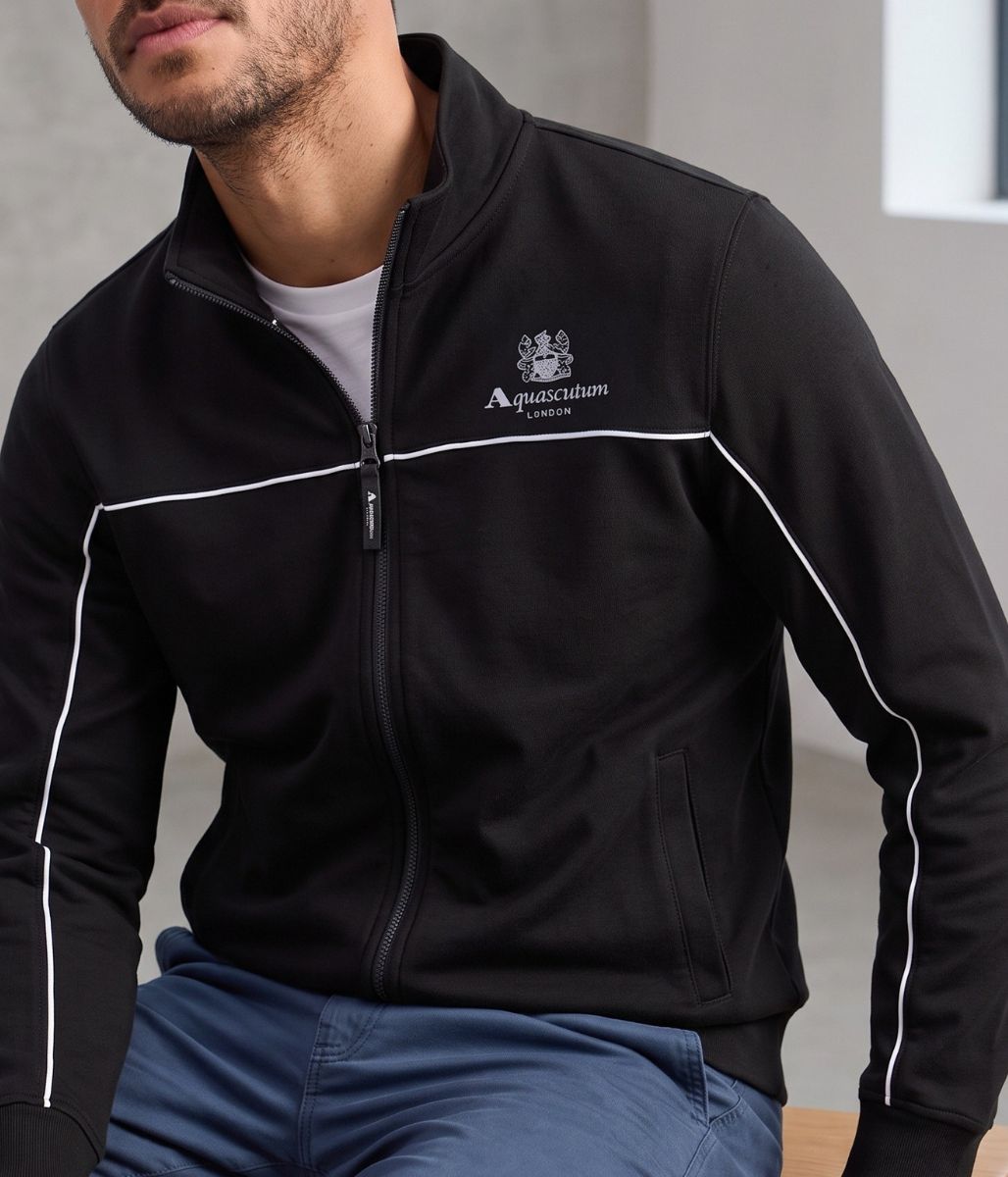 Black Aquascutum Active Piping Mock Neck Track Top