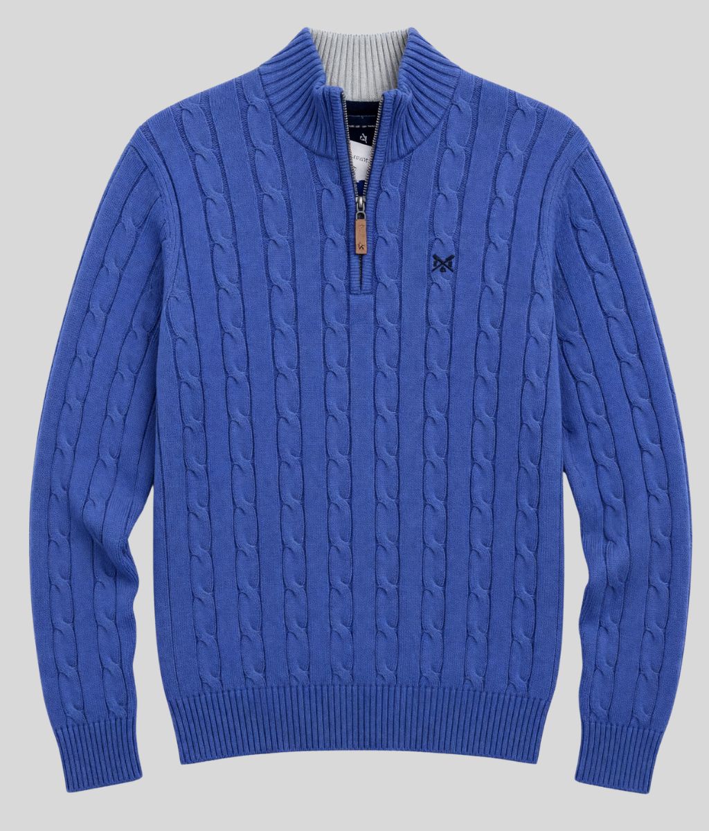 Denim Blue Mens Oarsman Cotton Half Zip Jumper