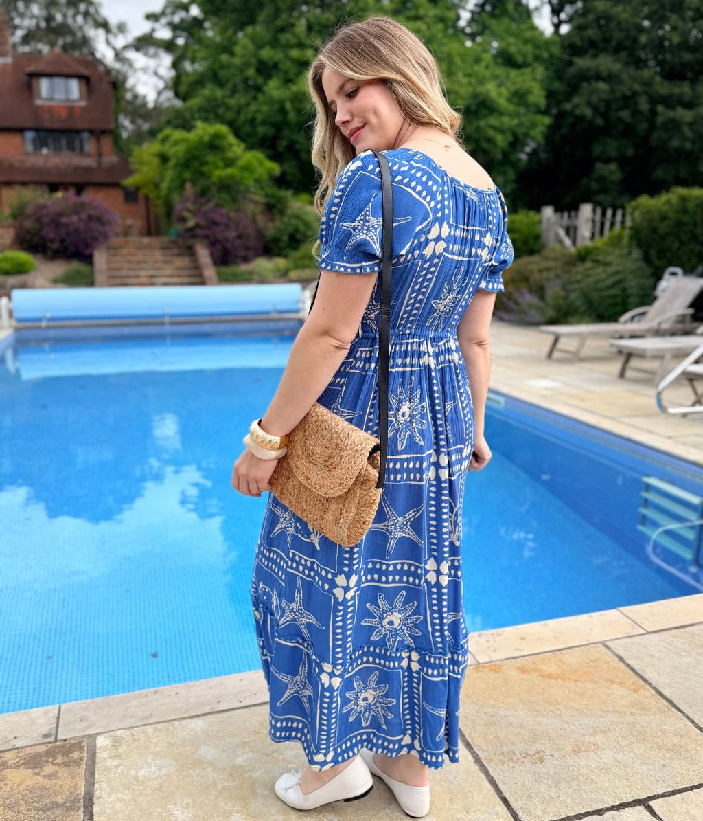 Blue Starfish Print Maxi Dress