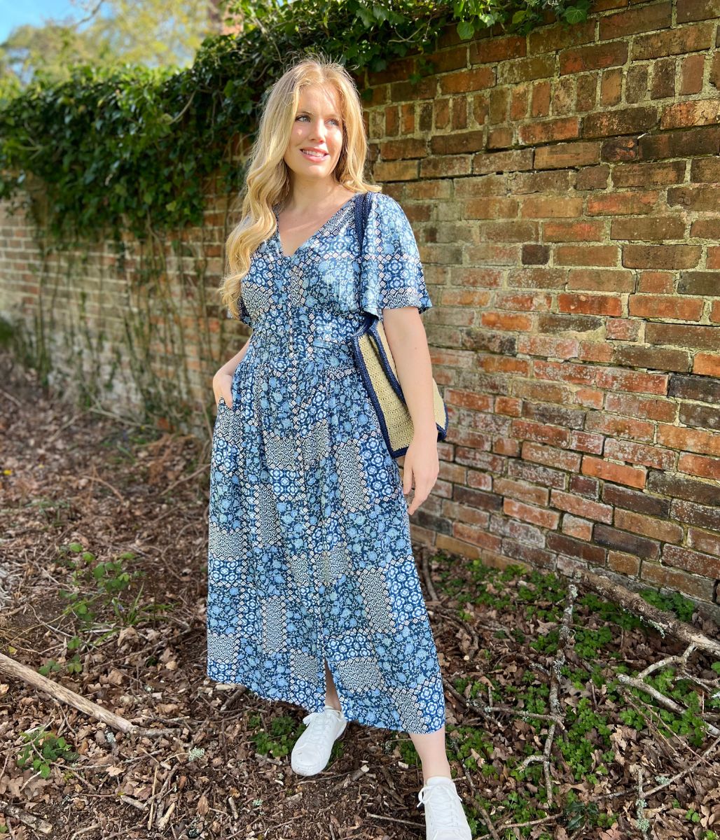 Brakeburn Blue Patchwork Floral Midi Dress