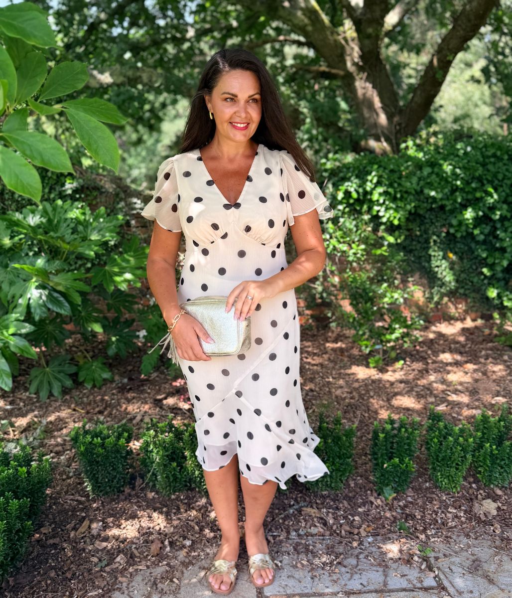 Cream Polka Dot Midi Dress