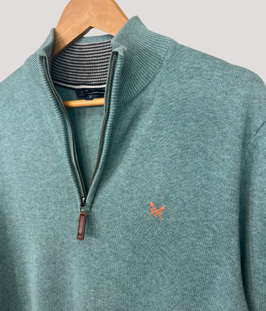 Sea Green Mens Cotton Half Zip Jumper