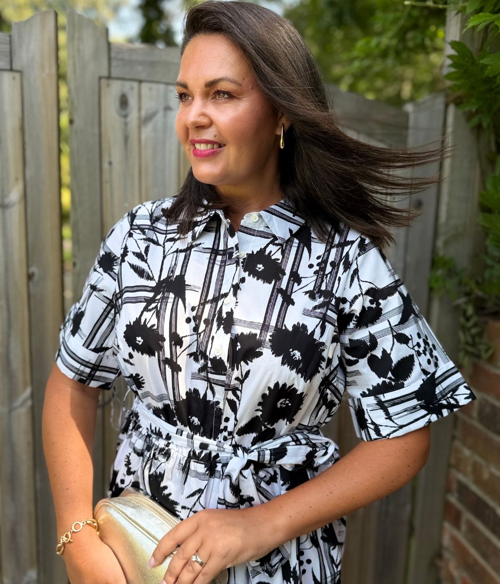Black Floral Midi Shirt Dress