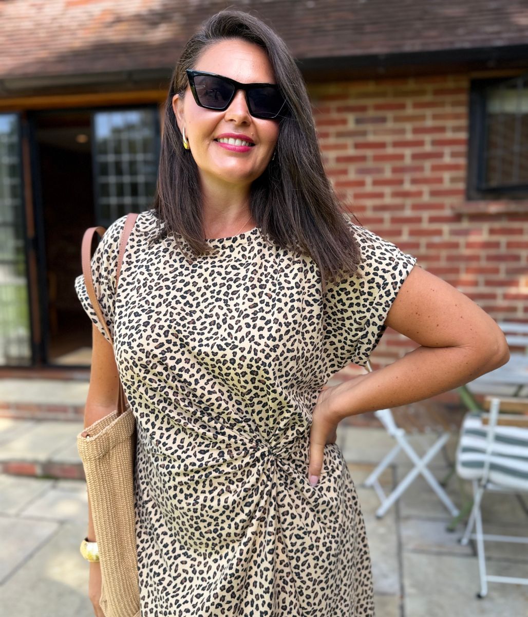 Leopard Print Side Twist Jersey Dress