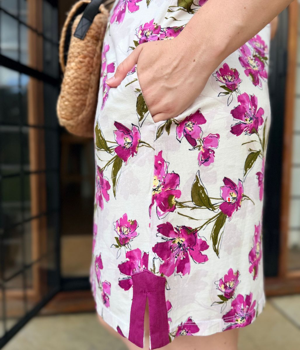 Purple Floral Jersey Notch Neck Dress