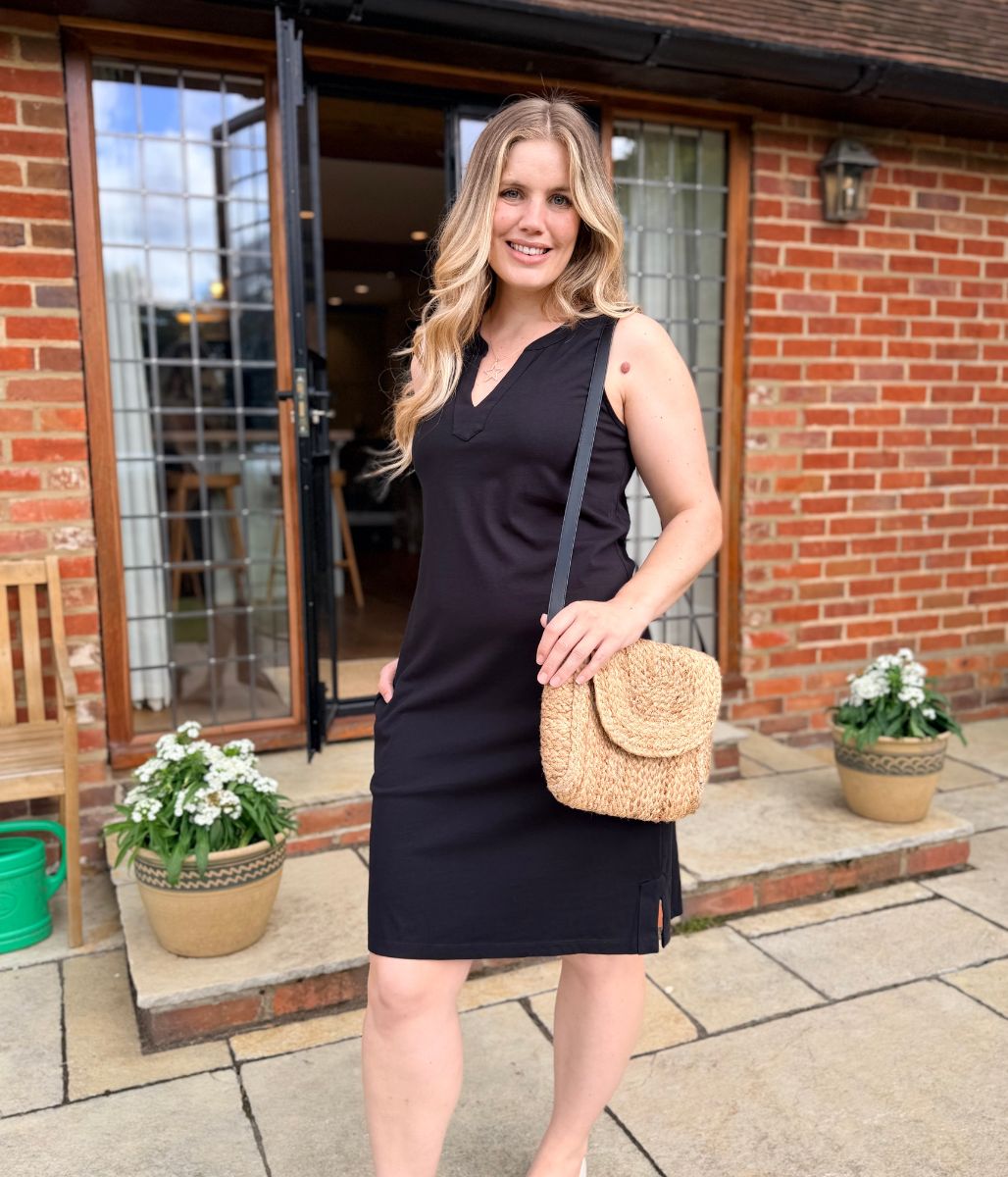 Black Jersey Notch Neck Dress
