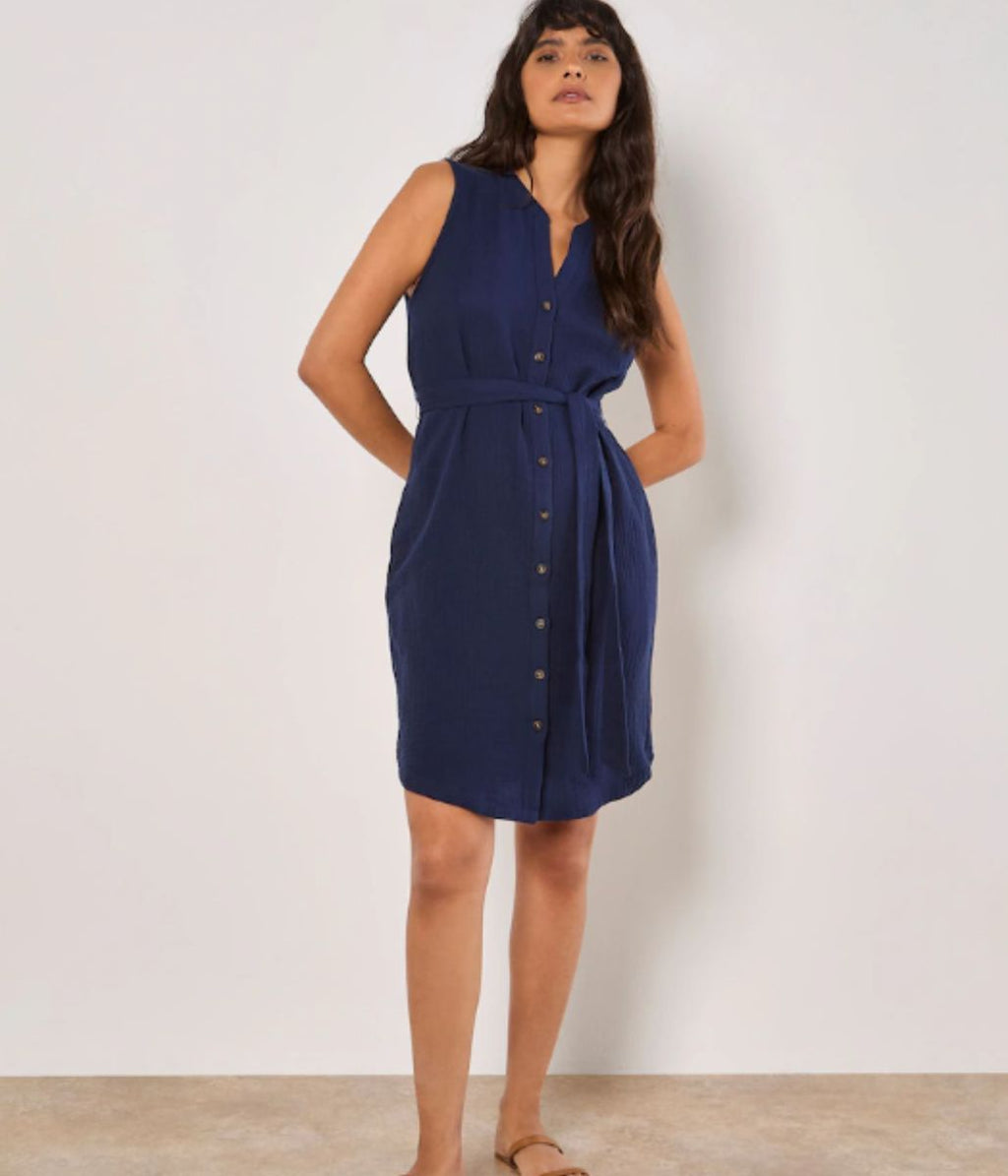 Navy Cotton Button Through Dress