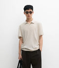 Mens Grey Revere Collar Linen Blend Polo Top