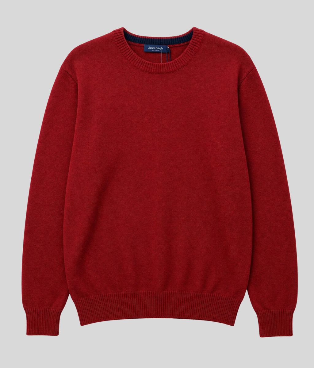 Mens Red Wool Crew Neck Jumper