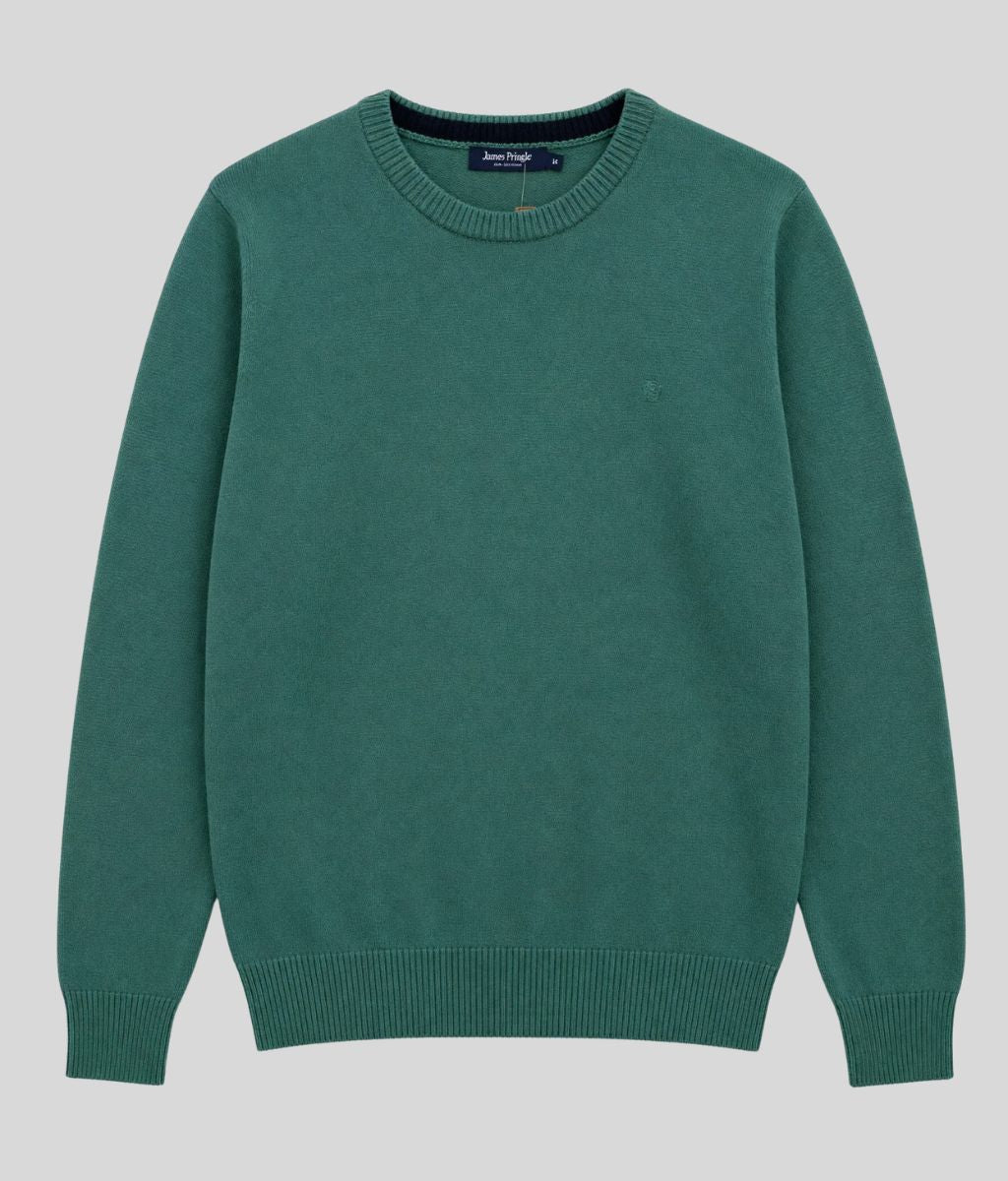 Mens Green Wool Crew Neck Jumper