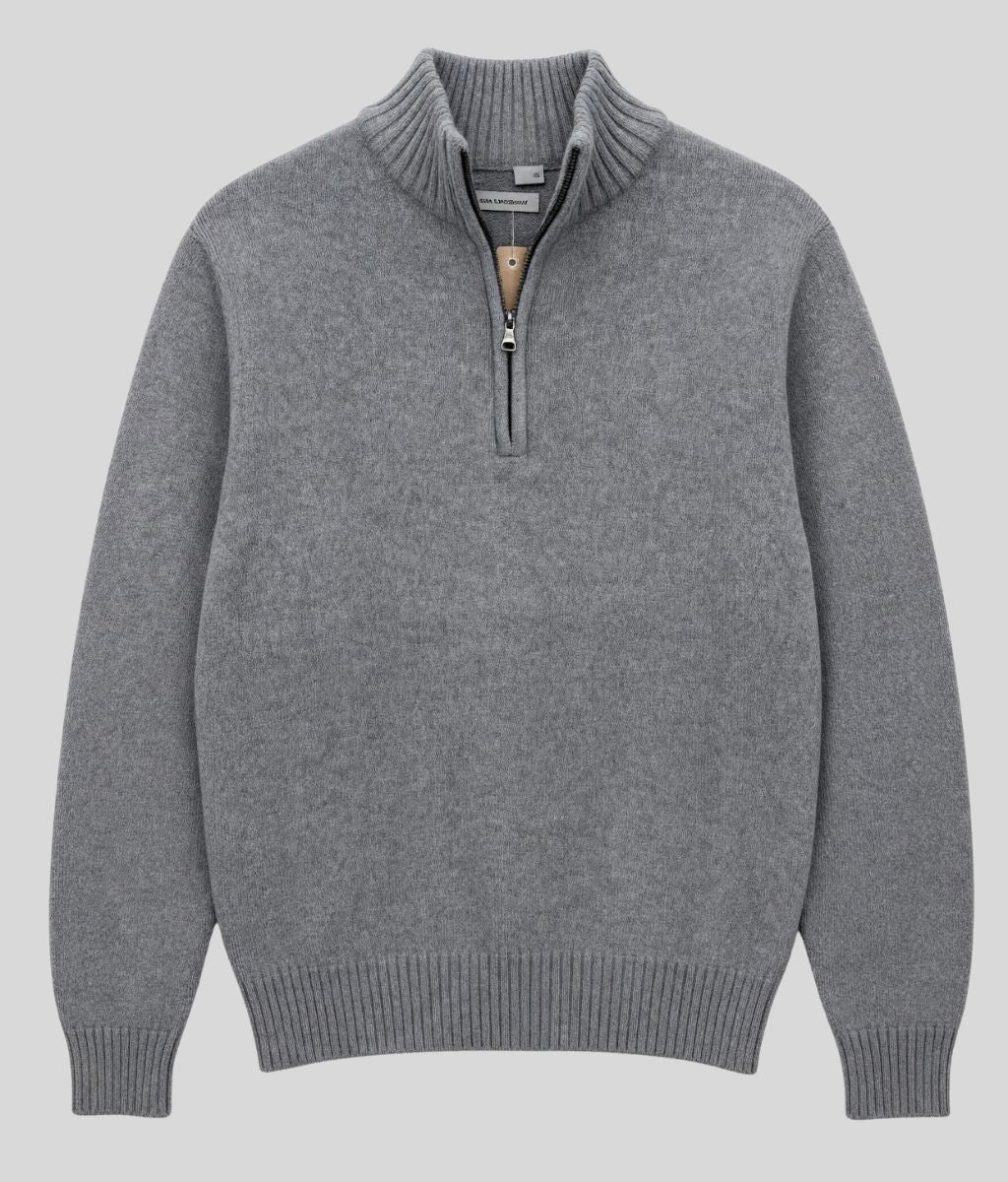 Mens Grey Lambswool 1/4 Zip Jumper