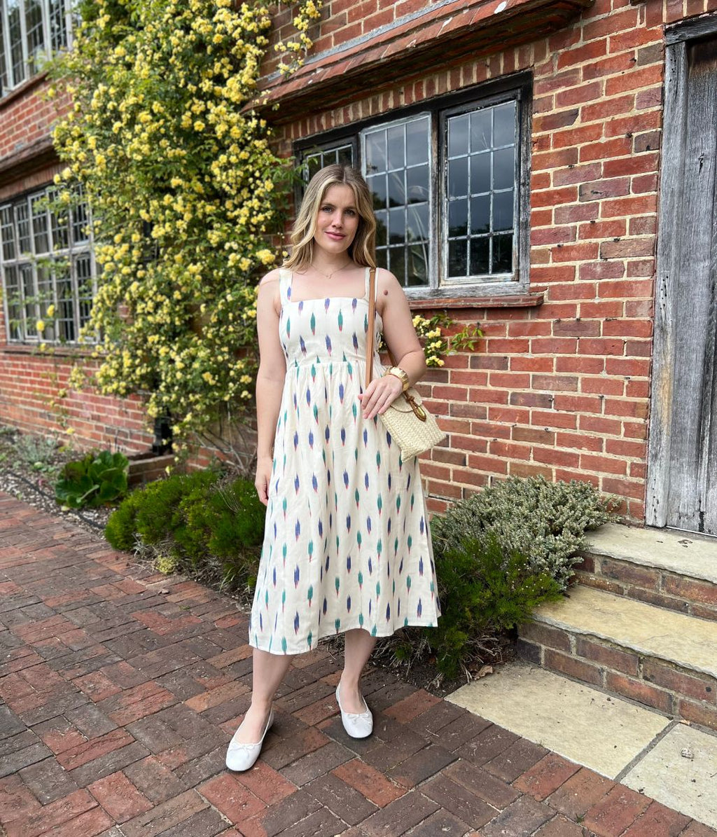 Nomads Ivory Ikat Print Midi Dress