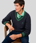 Mens Green V Neck Cricket Jumper