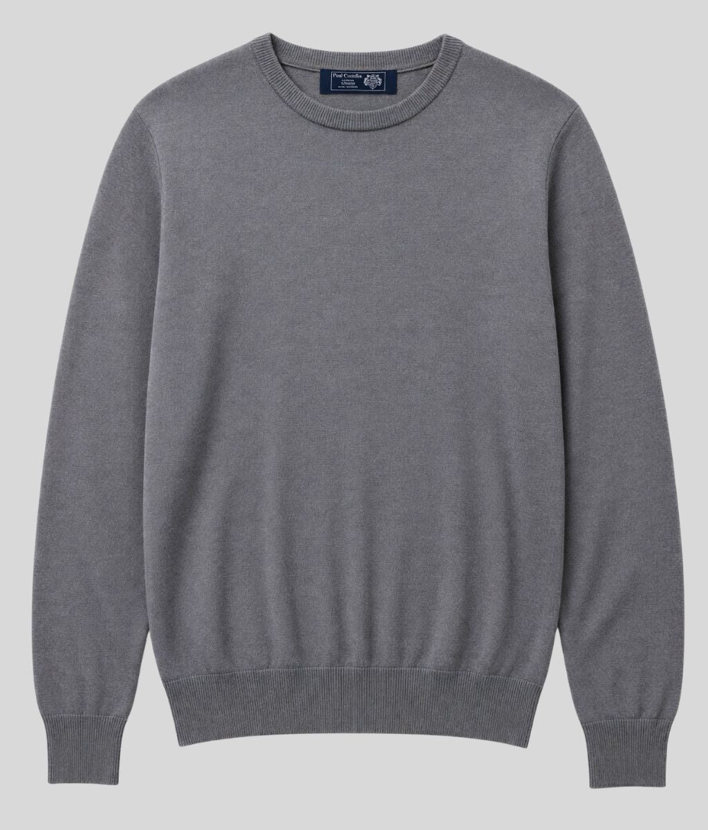 Mens Grey Extra Fine Merino Wool Jumper