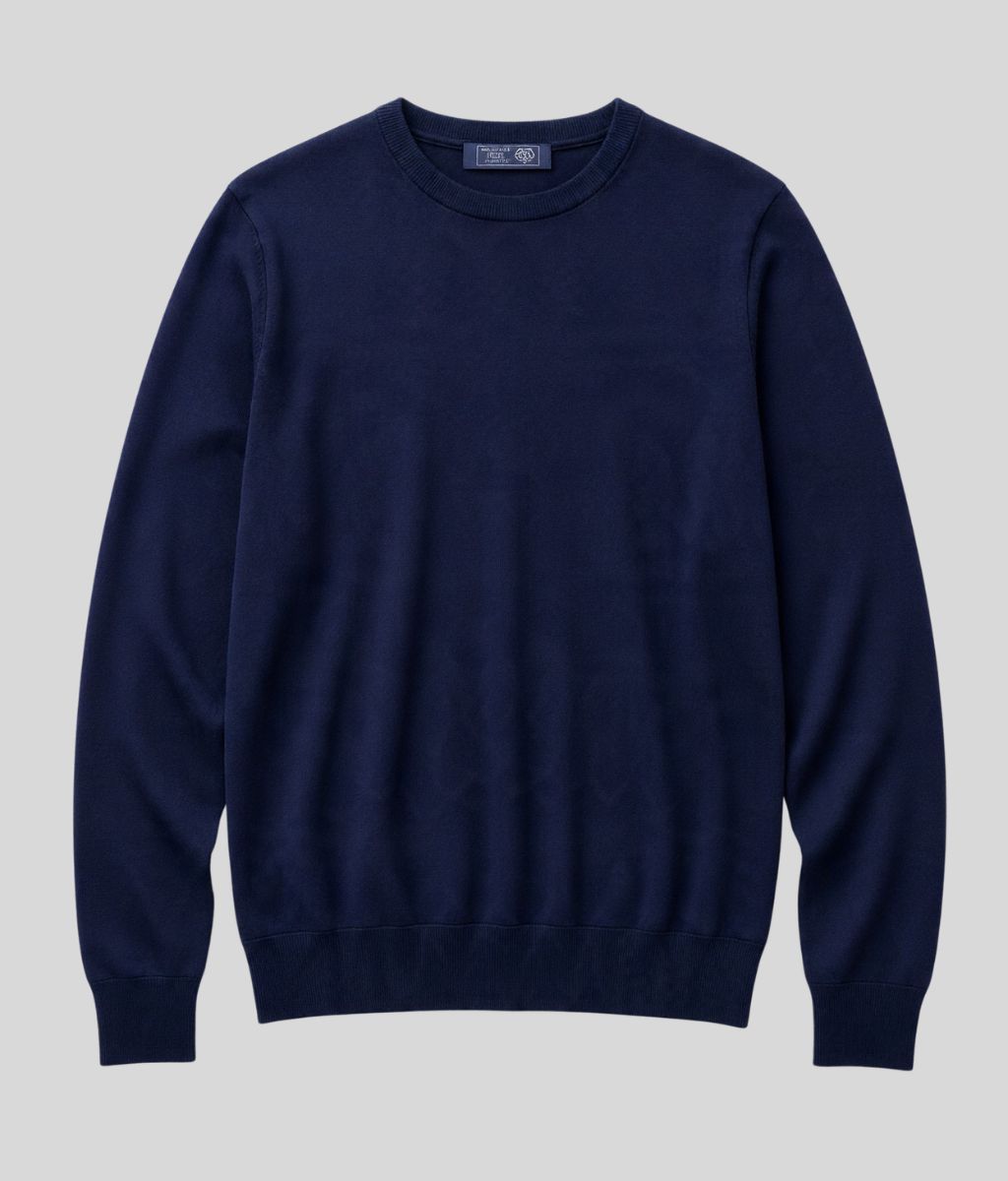 Mens Navy Extra Fine Merino Wool Jumper
