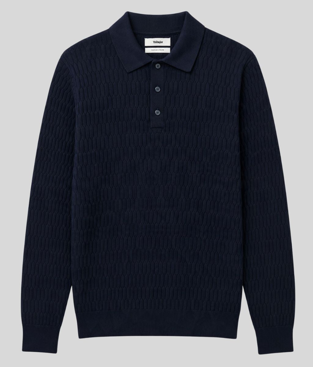 Mens Navy Cotton Modal Geometric Knit Jumper