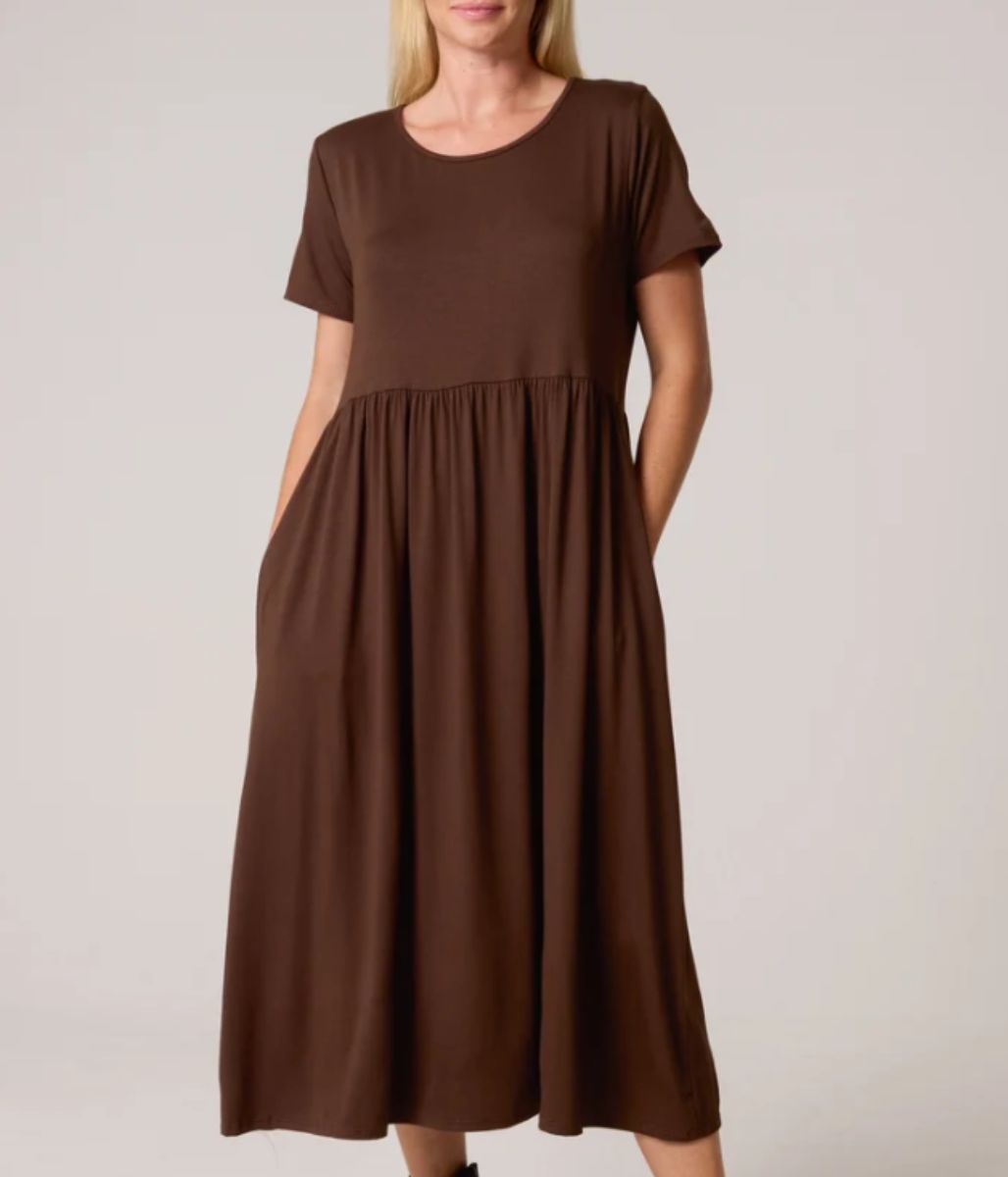 Chocolate Stretch Tiered Midi Dress