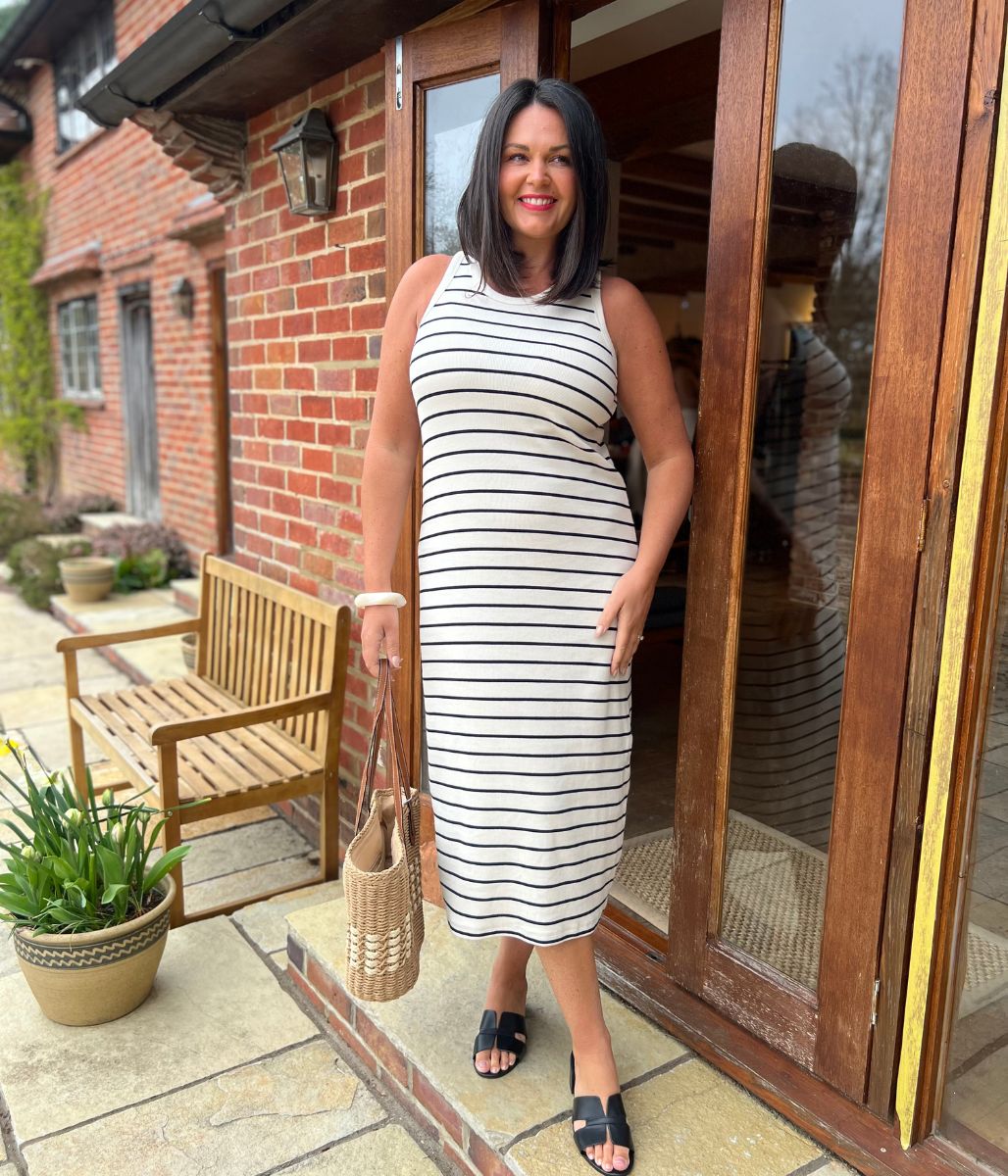 Navy Stripe Column Midi Dress