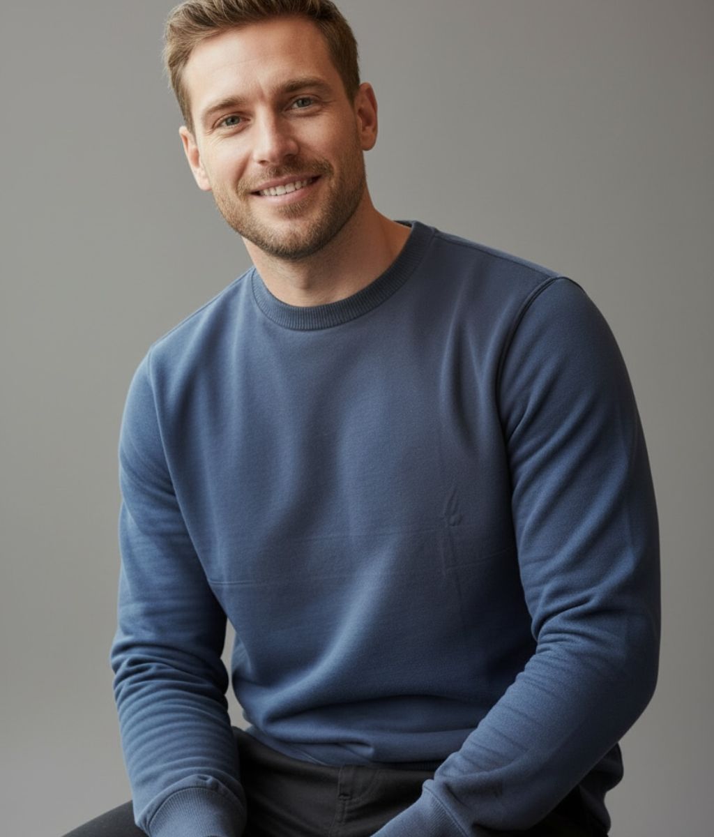 Mens Petrol Blue Fine Pure Cotton Jumper