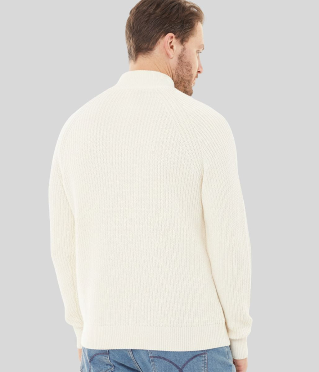 Mens Oatmeal Ribbed Fisherman 1/4 Zip Jumper
