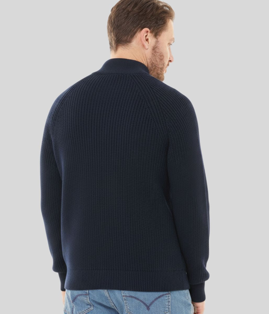Mens Navy Ribbed Fisherman 1/4 Zip Jumper