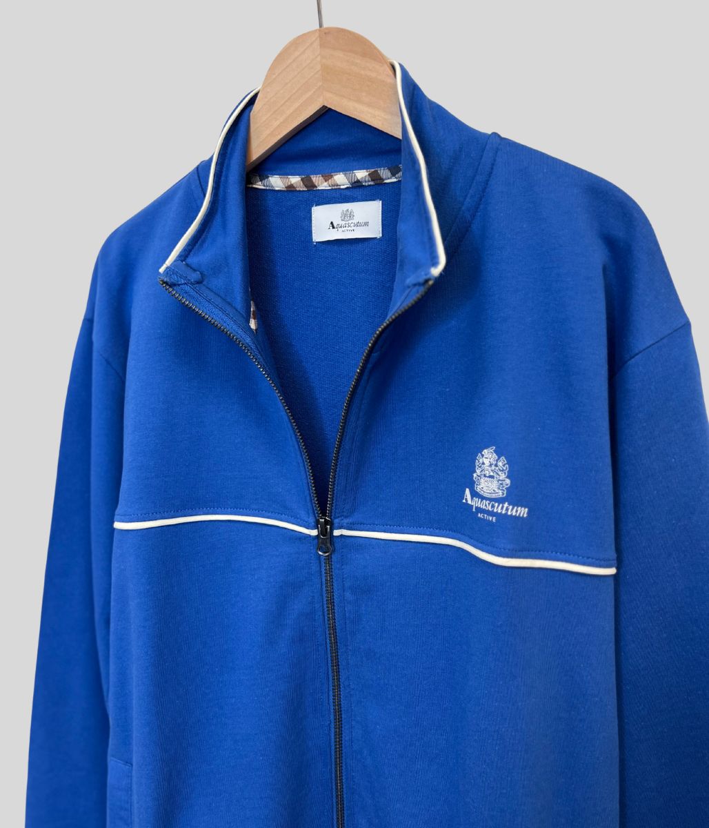 Royal Blue Aquascutum Active Piping Mock Neck Track Top