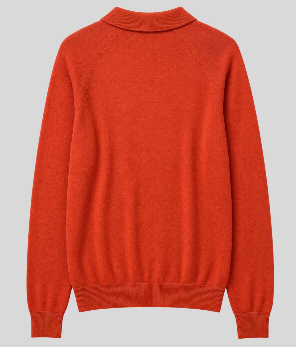 Mens Paprika Cotton Rich Long Sleeve Knitted Polo Top