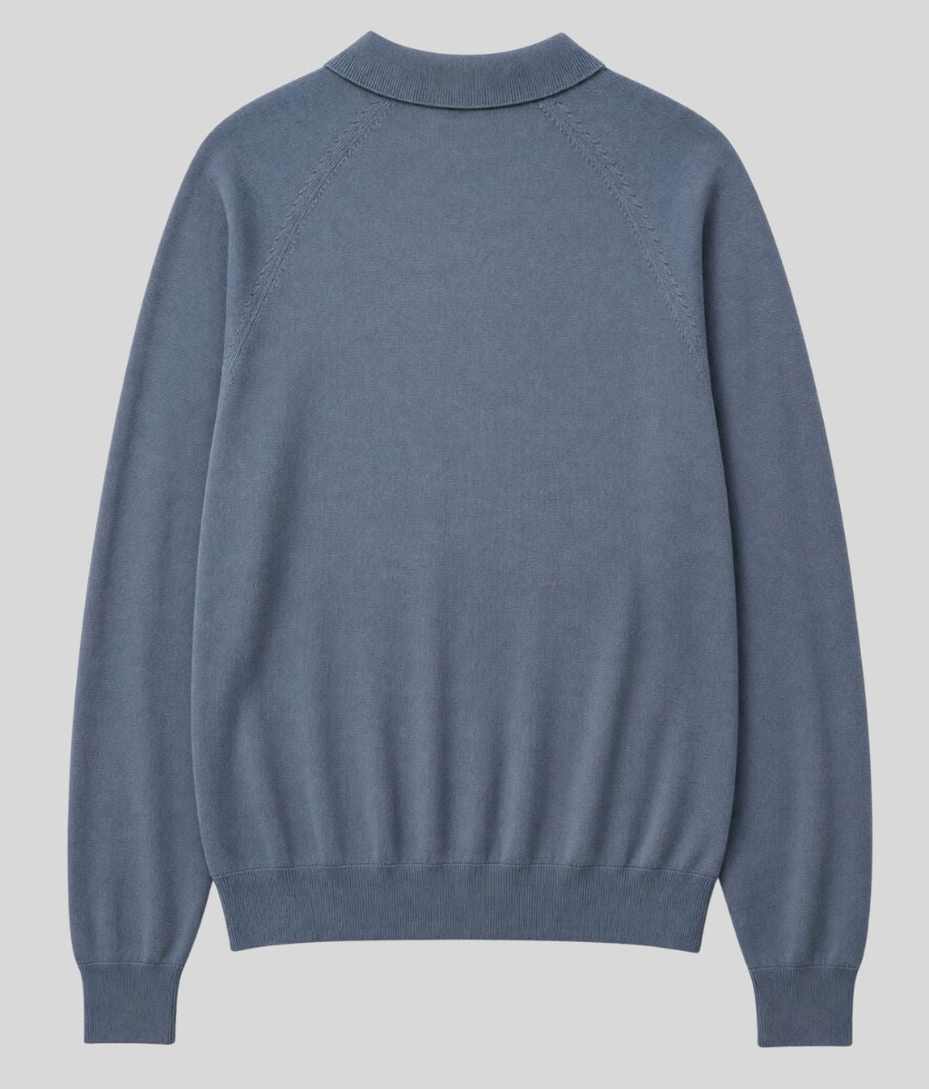 Mens Dark Pewter Cotton Rich Long Sleeve Knitted Polo Top