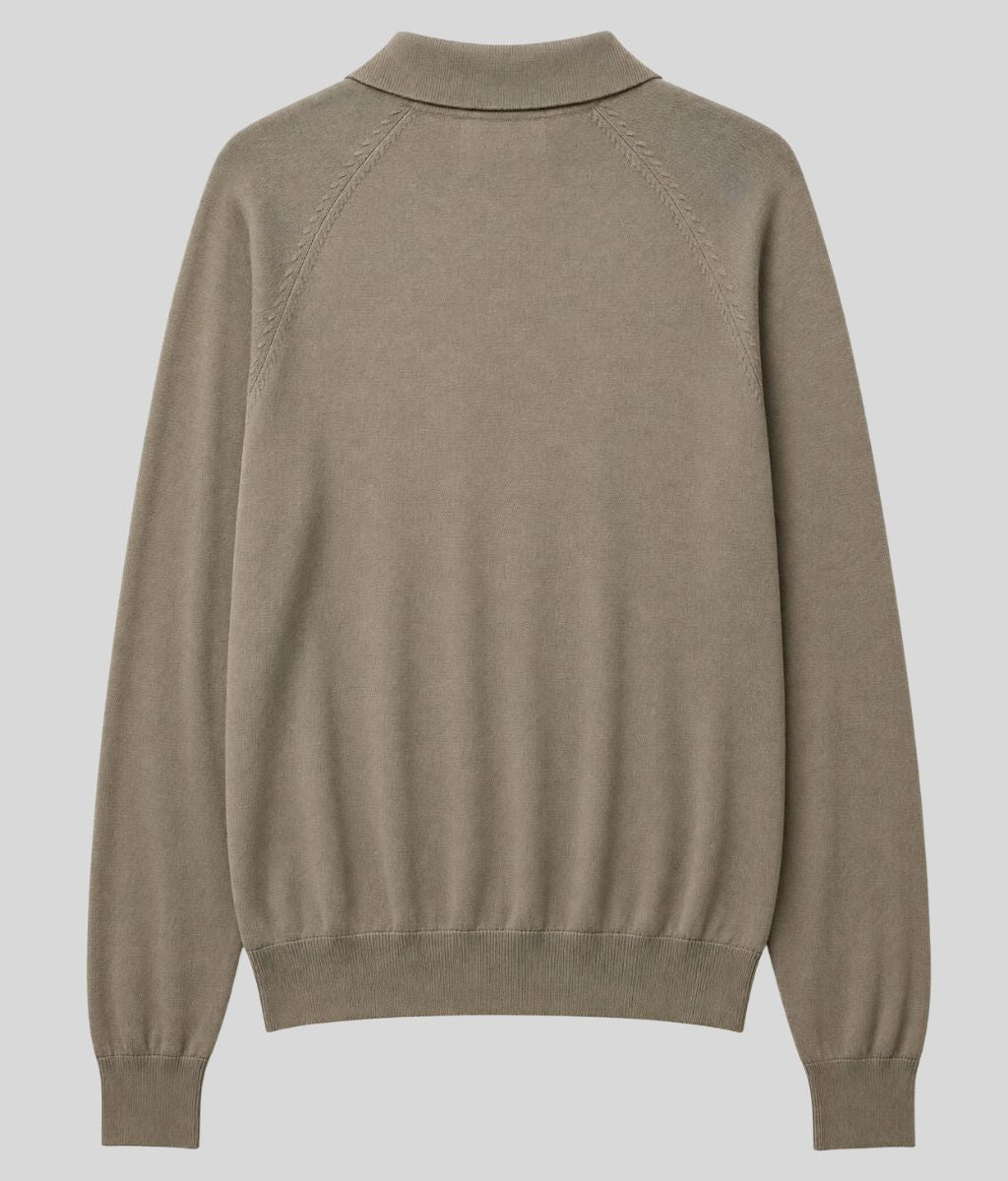 Mens Thyme Cotton Rich Long Sleeve Knitted Polo Top