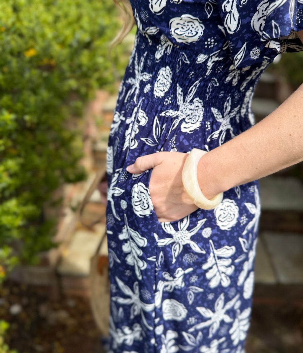 Navy Menorca Midi Dress