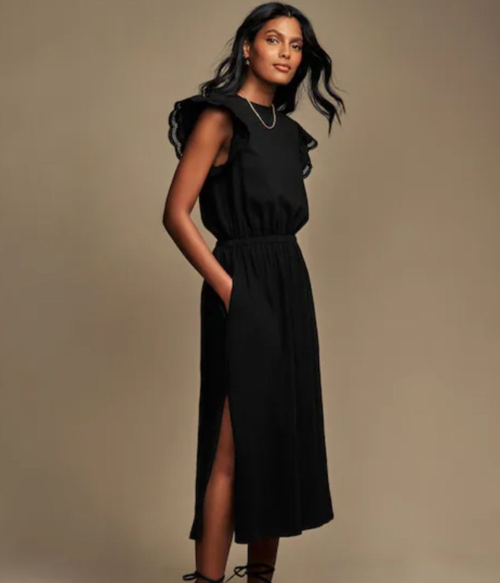 Black Broderie Frill Sleeve Cotton Jersey Dress