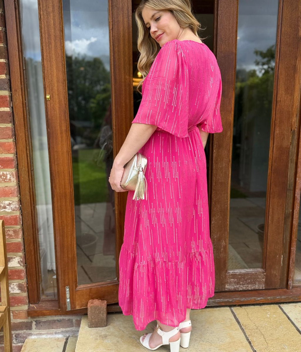 Pink Gold Detail Wrap Dress