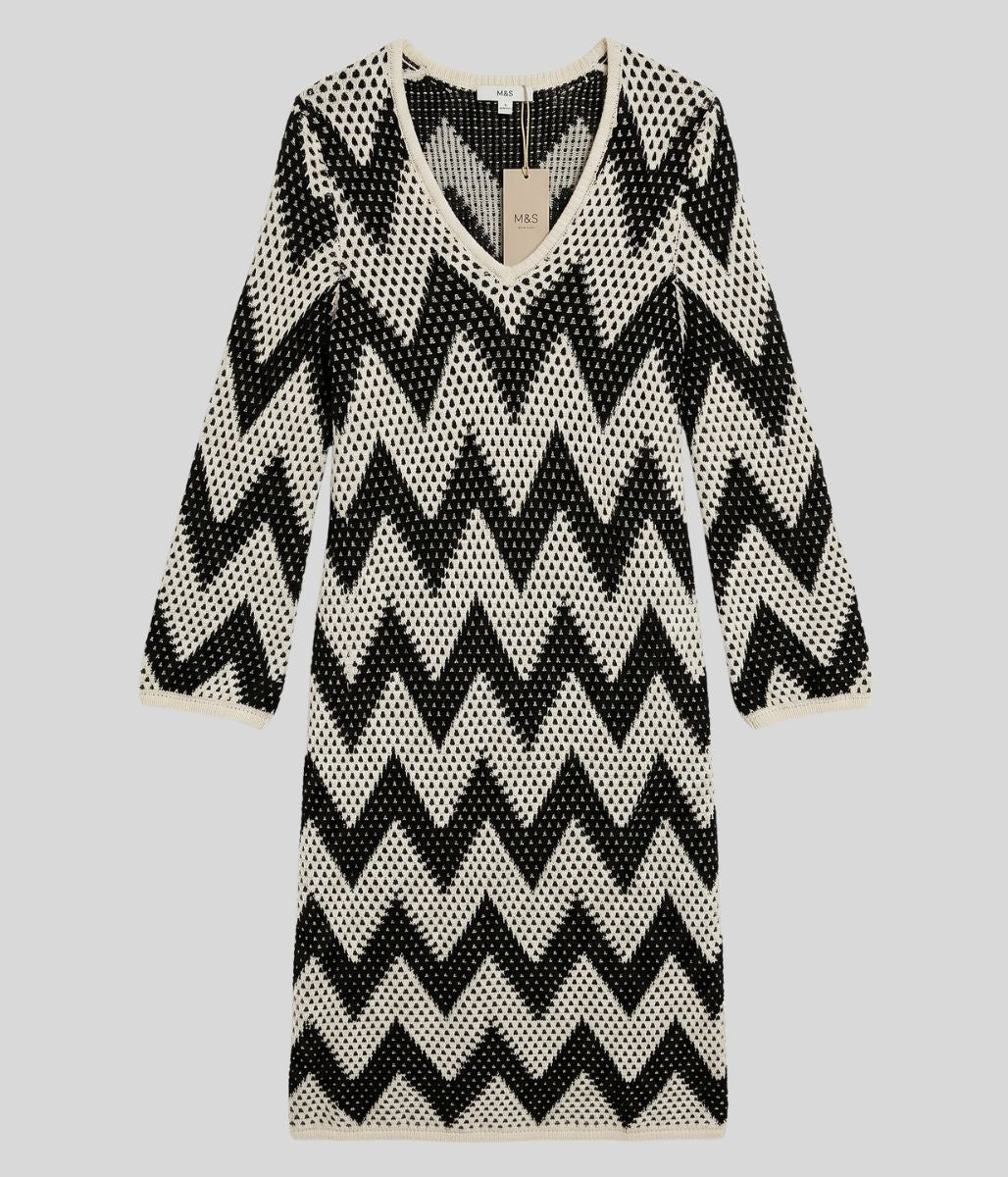Monochrome Zig Zag Crochet Style Dress