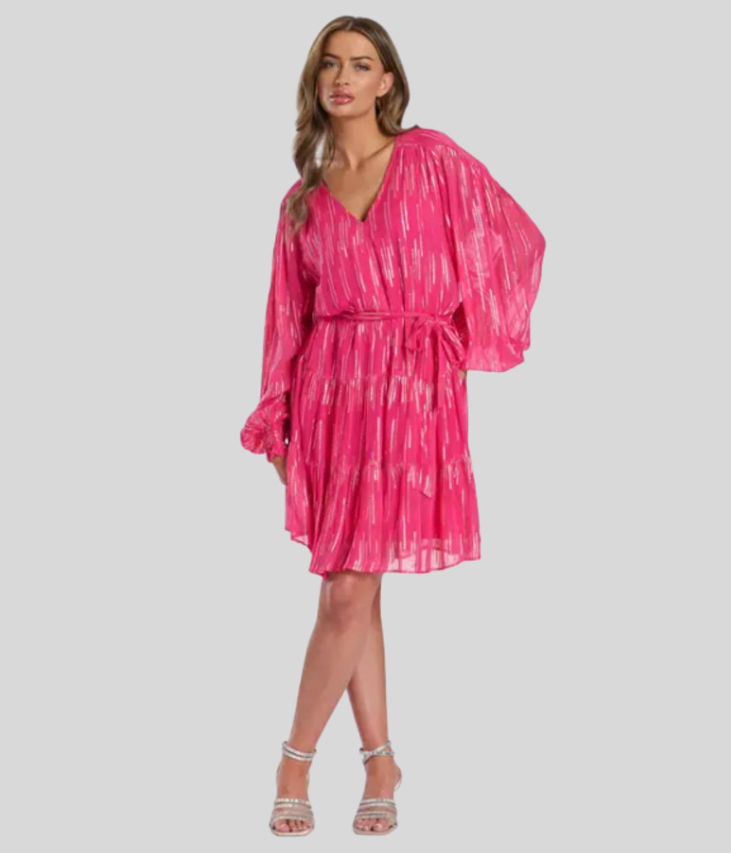 Pink Metallic Star Long Sleeve Dress