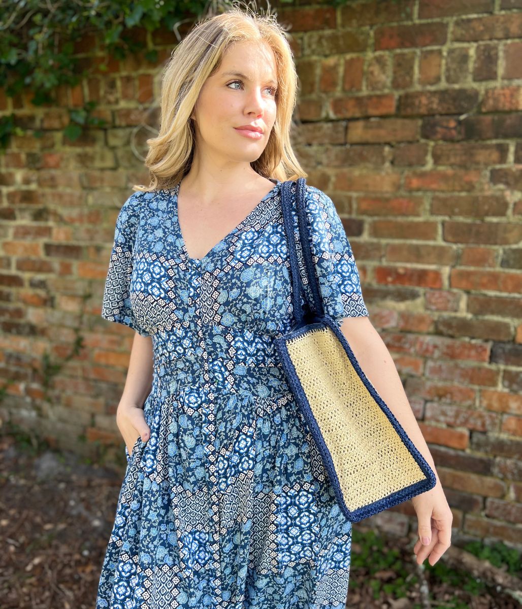 Brakeburn Blue Patchwork Floral Midi Dress