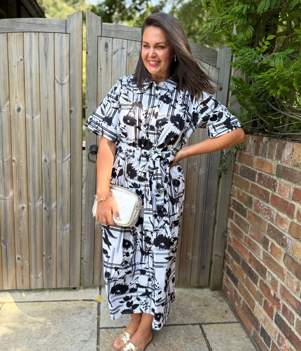 Black Floral Midi Shirt Dress
