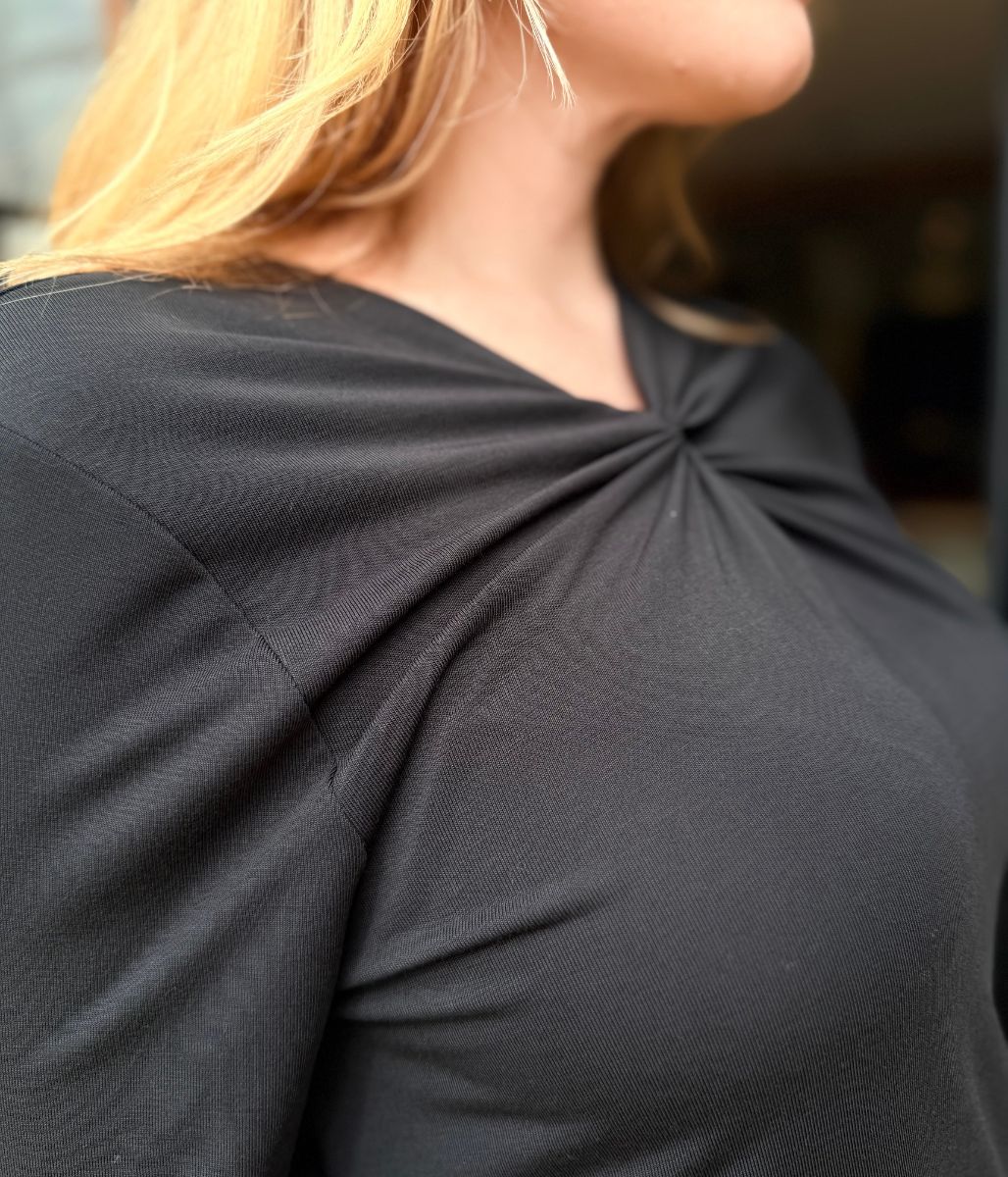 Black Fitted Twist Neck Dress