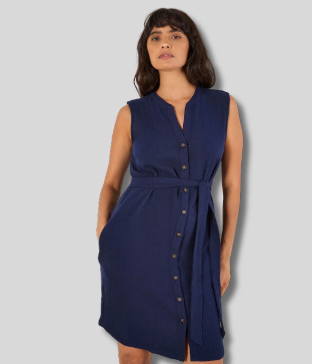 Navy Cotton Button Through Dress