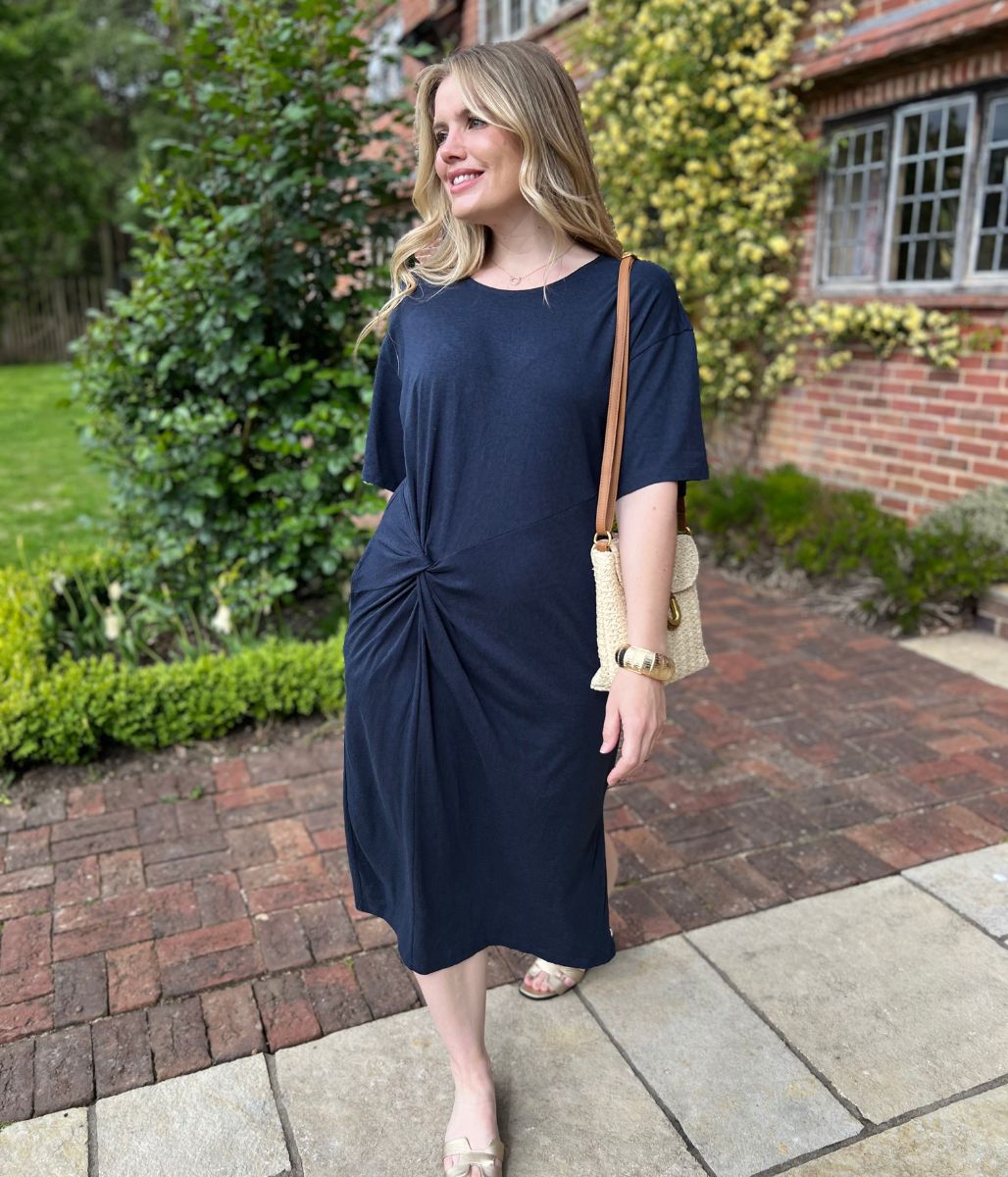 Navy Jersey Twist T-Shirt Dress
