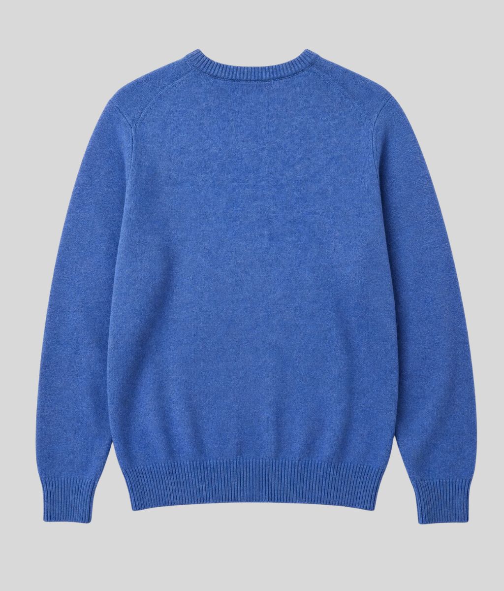 Mens Blue Wool Crew Neck Jumper