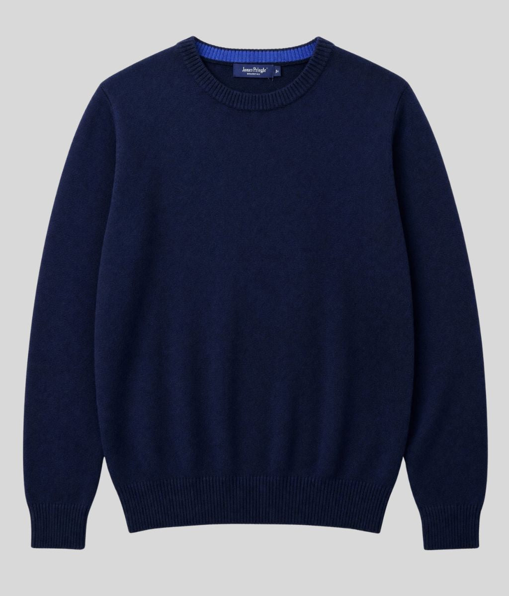 Mens Navy Wool Crew Neck Jumper