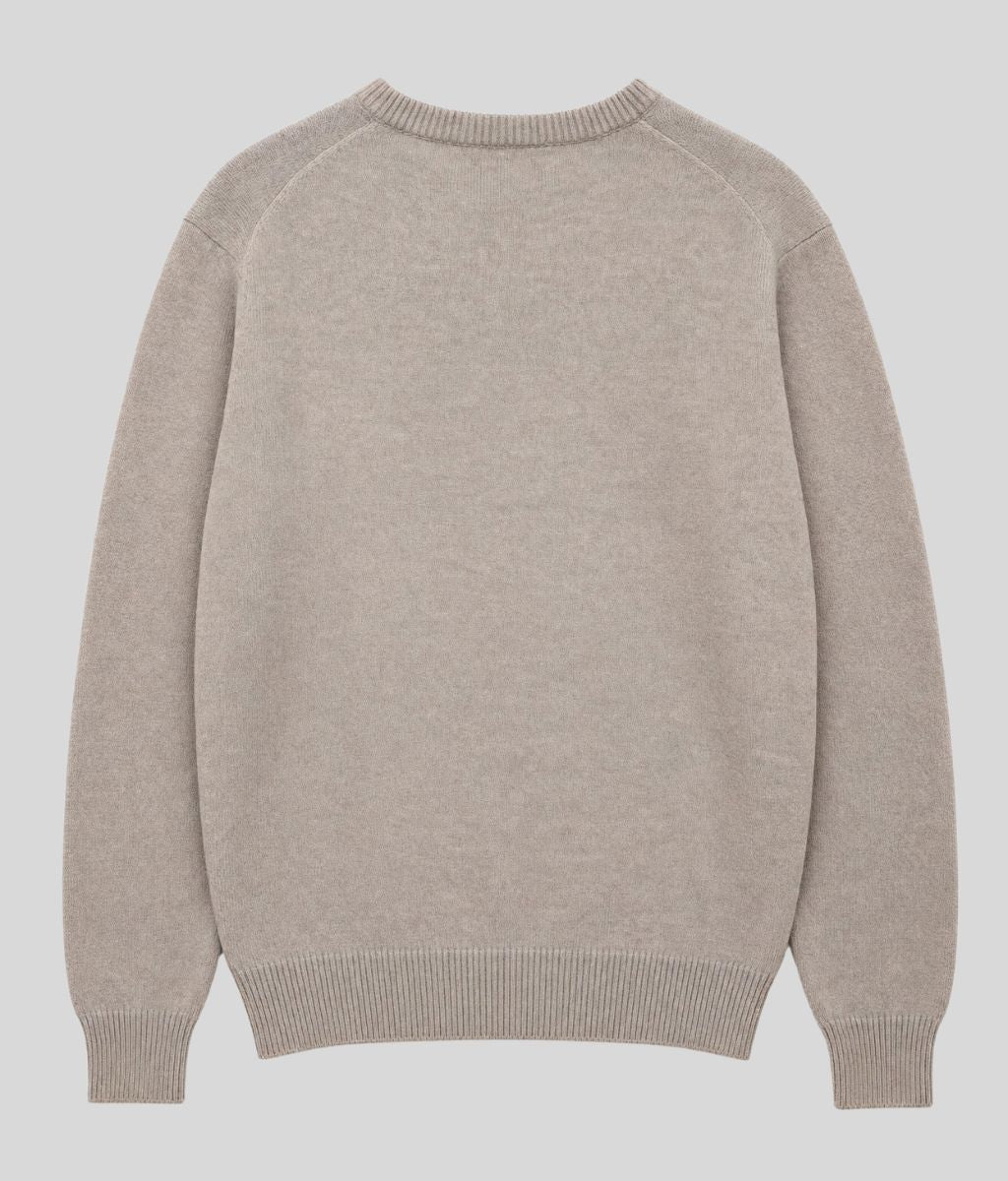 Mens Beige Wool Crew Neck Jumper