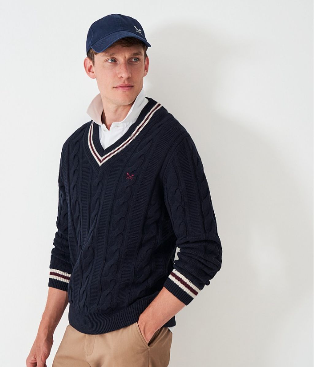 Mens Navy V Neck Cricket Jumper