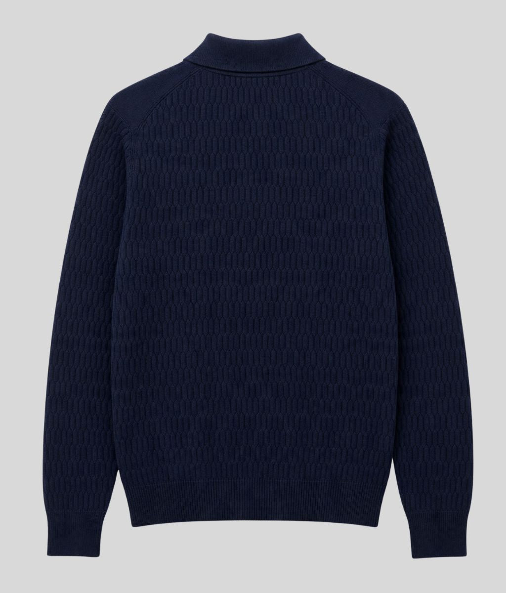 Mens Navy Cotton Modal Geometric Knit Jumper