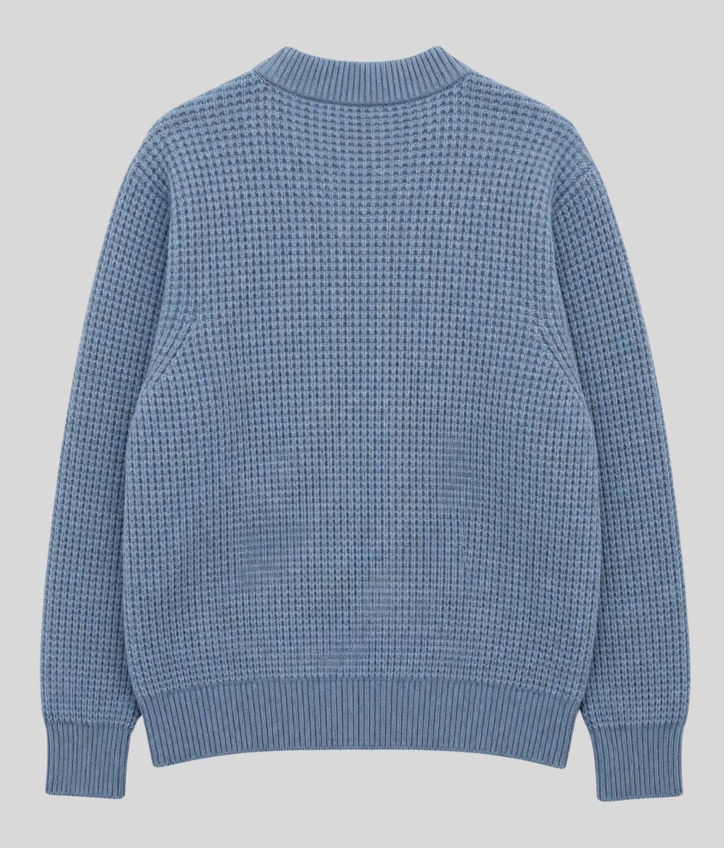 Mens Blue Waffle Knit Jumper