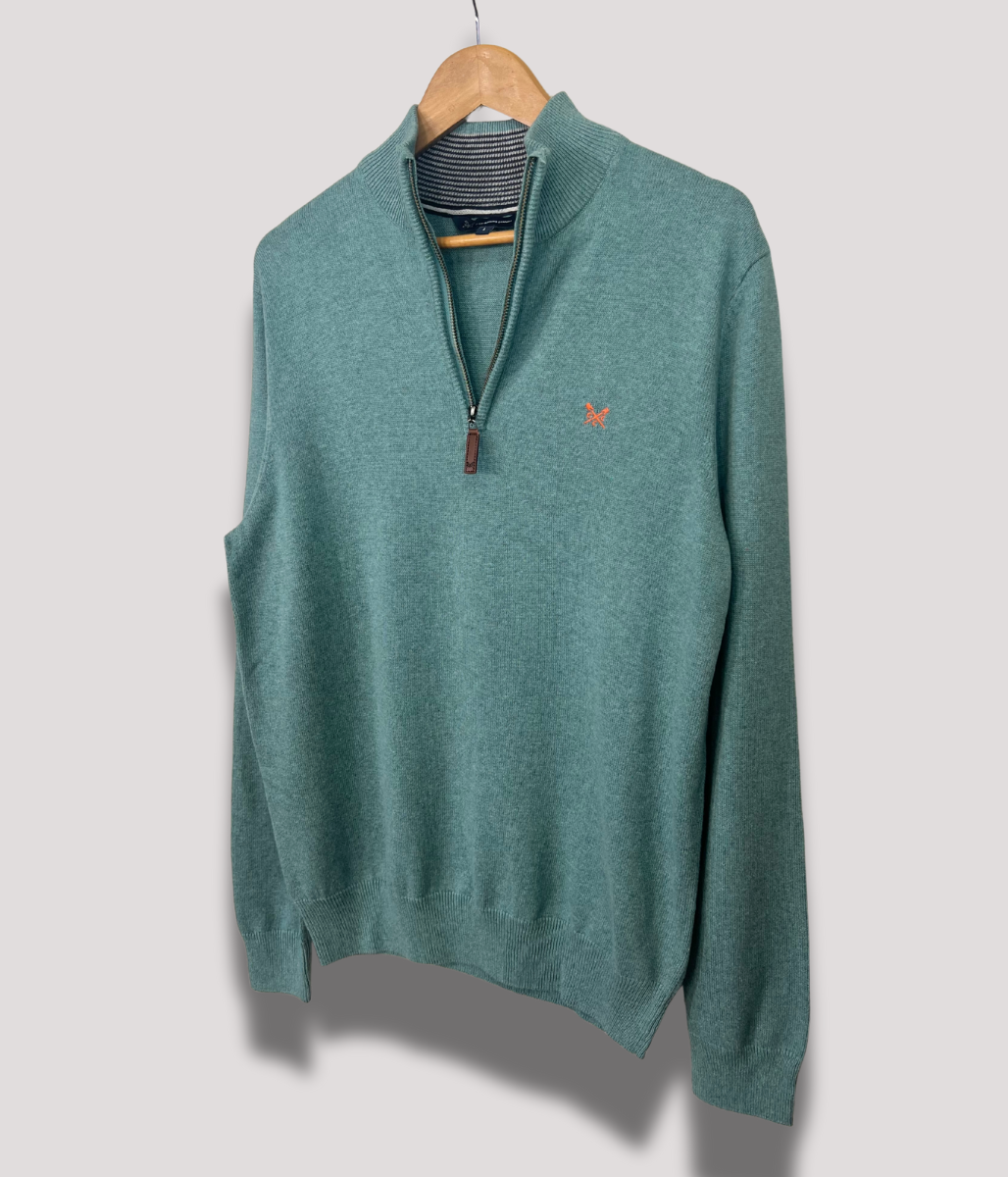 Sea Green Mens Cotton Half Zip Jumper