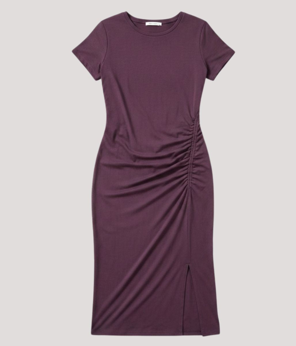 Plum Ruched T Shirt Dress